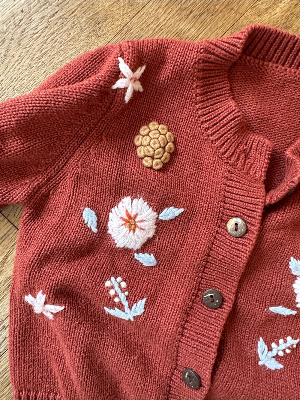 Rust Red Floral Embroidered Cardigan - Picture 3 of 4